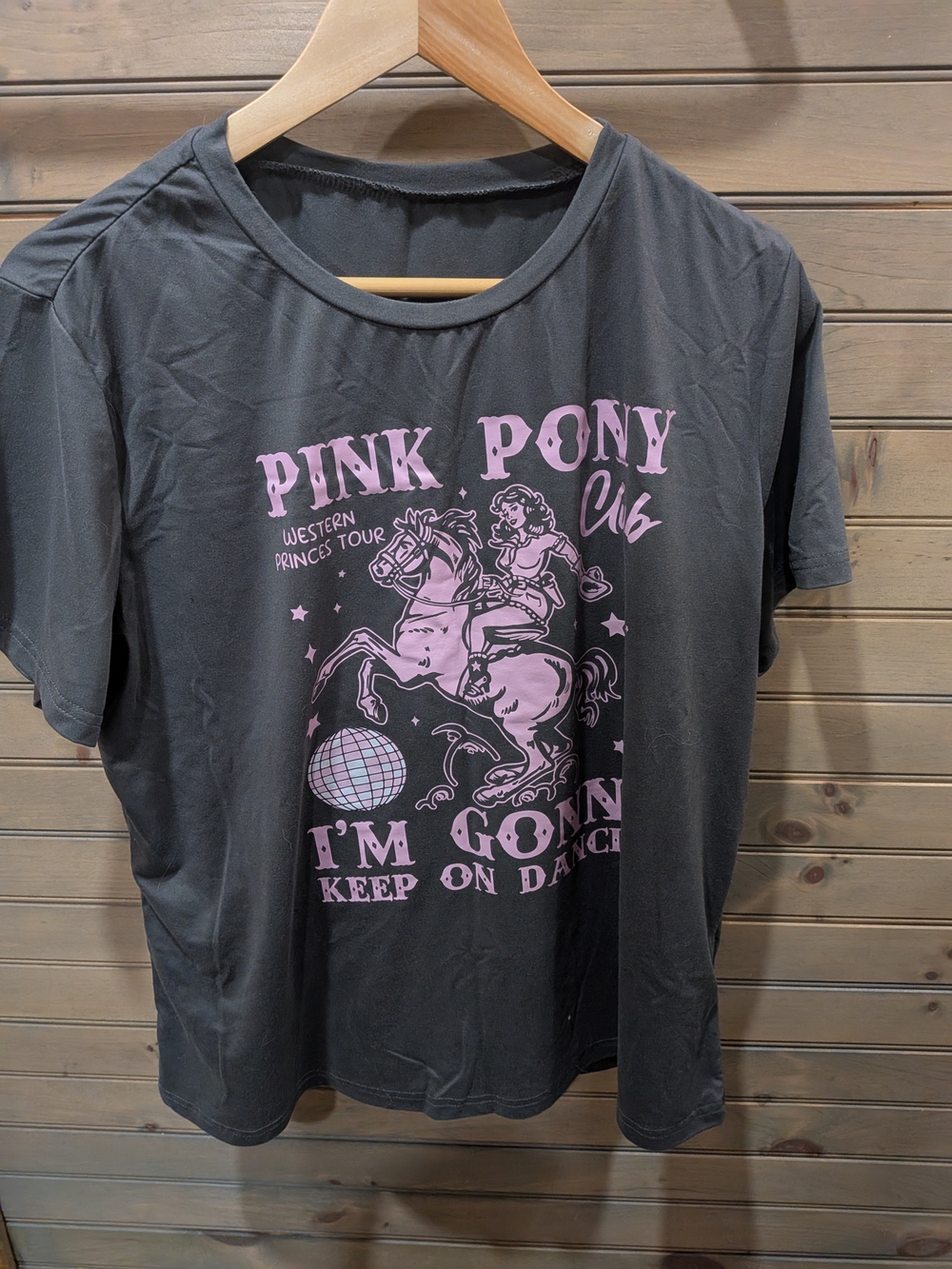 SHEIN Black Tee with Pink Pony Graphic